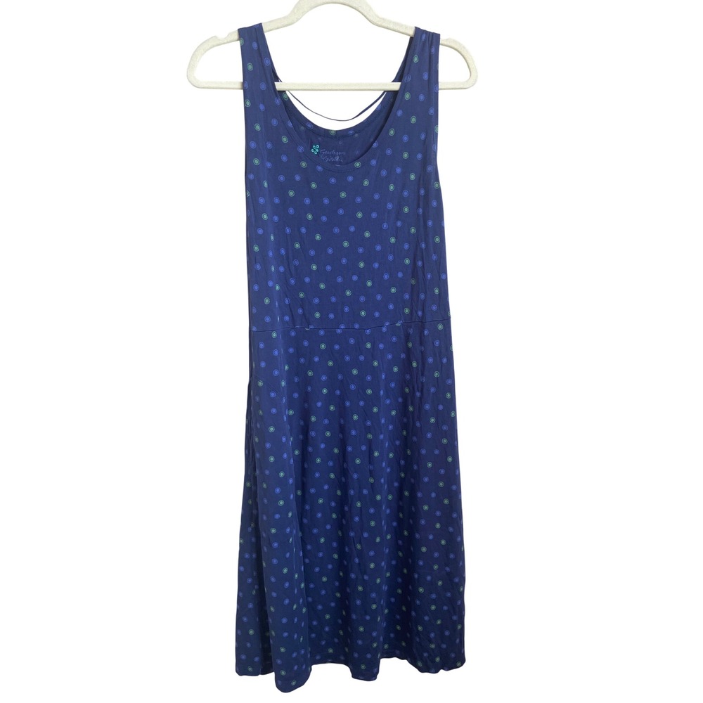 Gudrun Sjoden Blue Green Sunburst Dot Tencel Modal Midi Tank Dress Pockets L